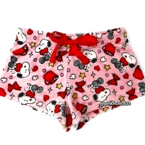 Peanuts Snoopy Coquette Bow Hearts Coffee Plush Pajama Shorts Loungewear Large